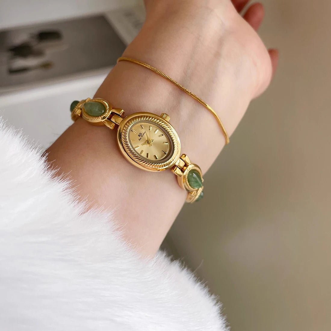ZEYA - Aubrette Women's Watch - Luxury Jade Bracelet Quartz Timepiece, Elegant Gold Design