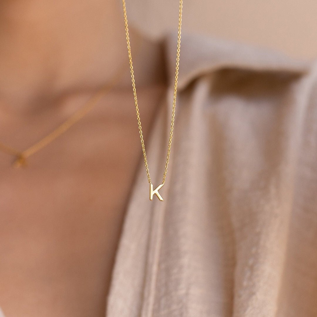 ZEYA - Bexley Gold Initial Necklace - 14k Gold Plated Stainless Steel, Adjustable 45cm
