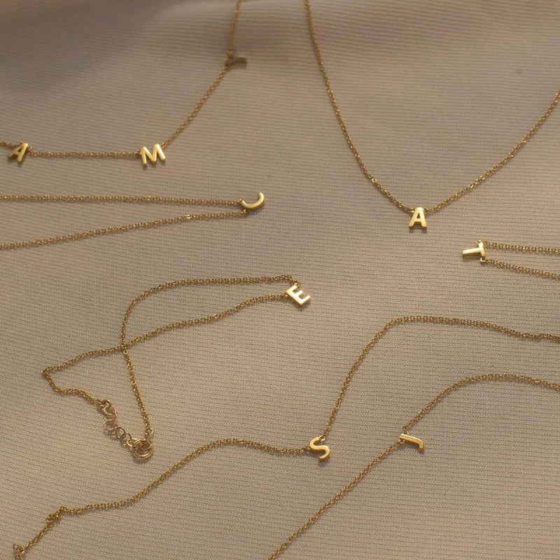 ZEYA - Bexley Gold Initial Necklace - 14k Gold Plated Stainless Steel, Adjustable 45cm