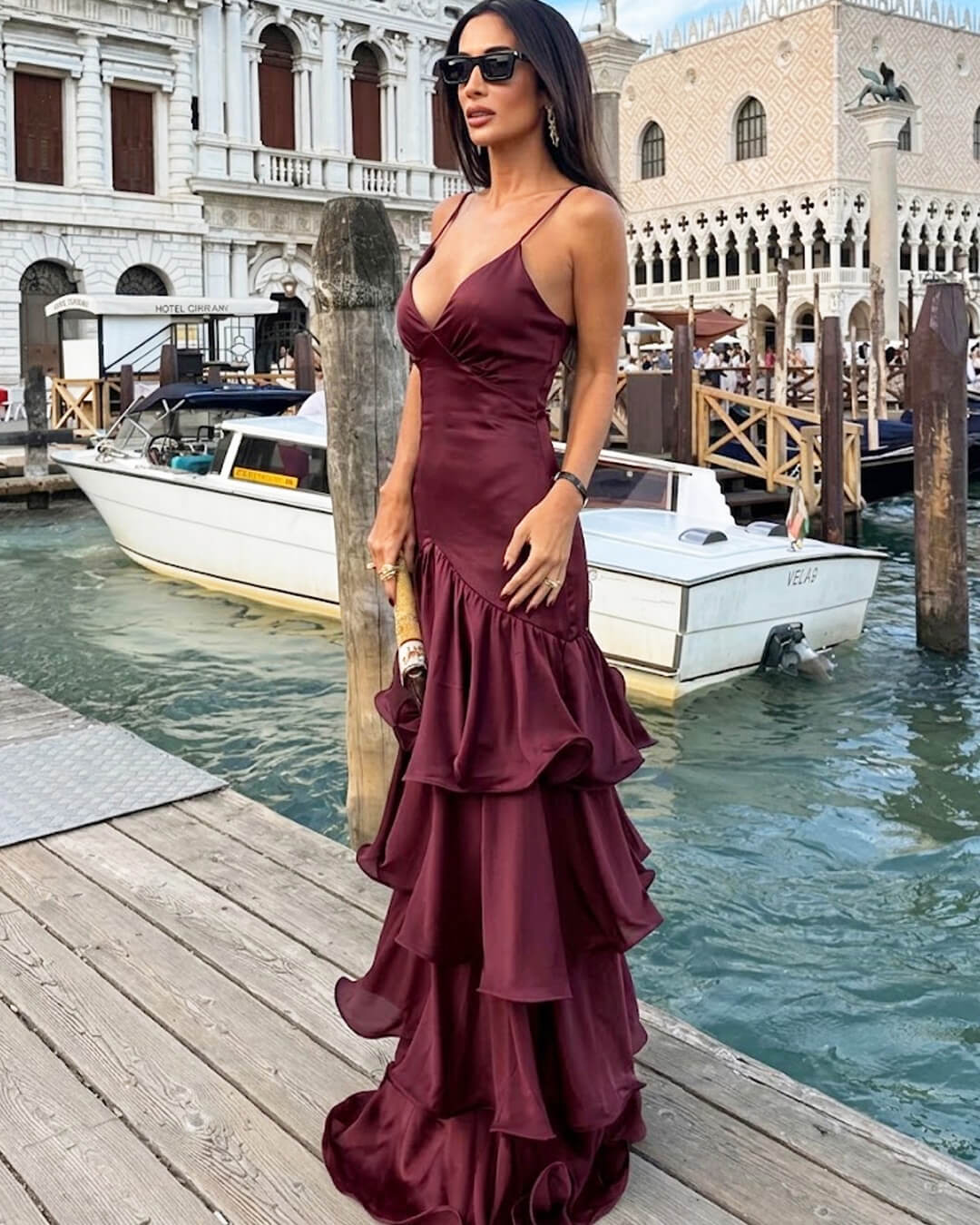 ZEYA - Blaire Ruffled Sling Evening Dress