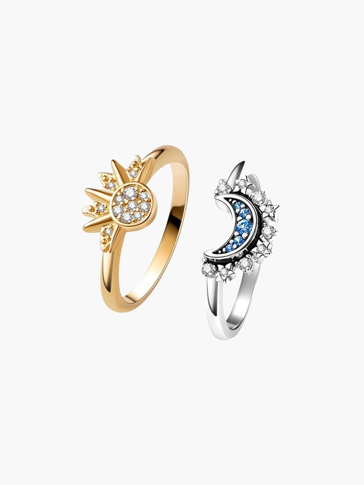 ZEYA - Brietta Celestial Sun & Moon Ring Set - Hand - Finished 14k Gold - Plated Stackable Jewelry