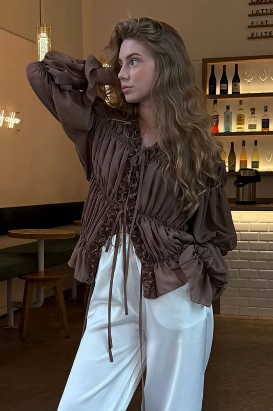 ZEYA - Caitriona Ruched Ruffle Tie Blouse