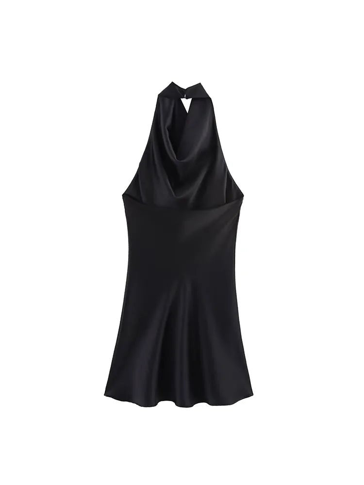 ZEYA - Callie Satin Halter Draped Mini Dress