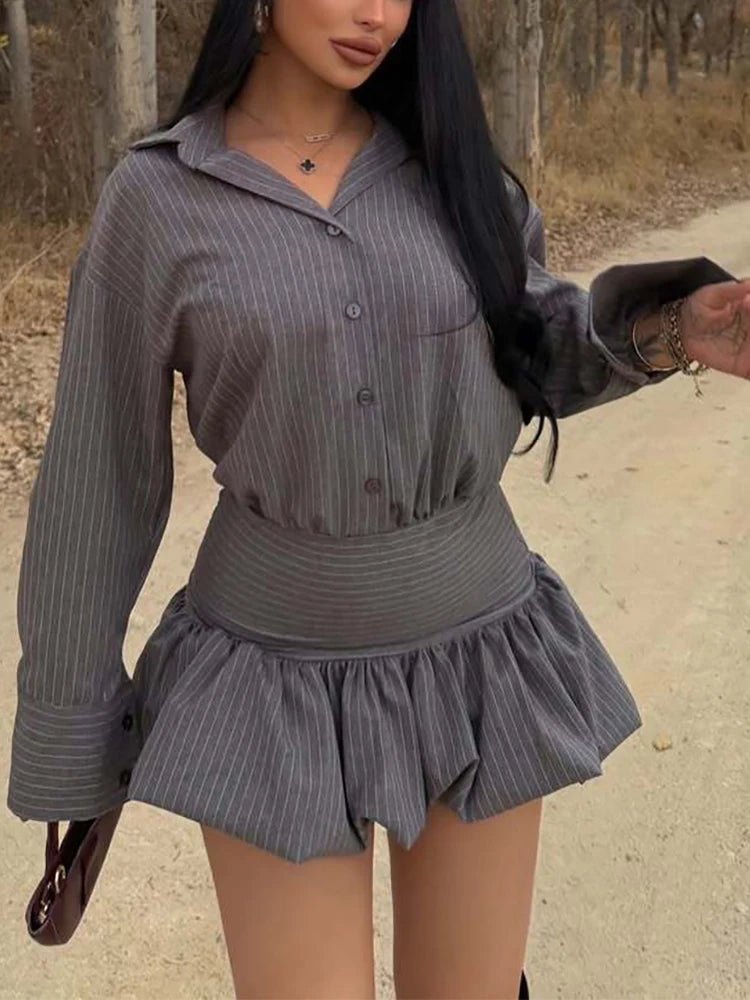 ZEYA - Camille Striped Shirt & Mini Skirt Set