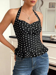 Carmina Prickig Halterneck Volang Crop Top