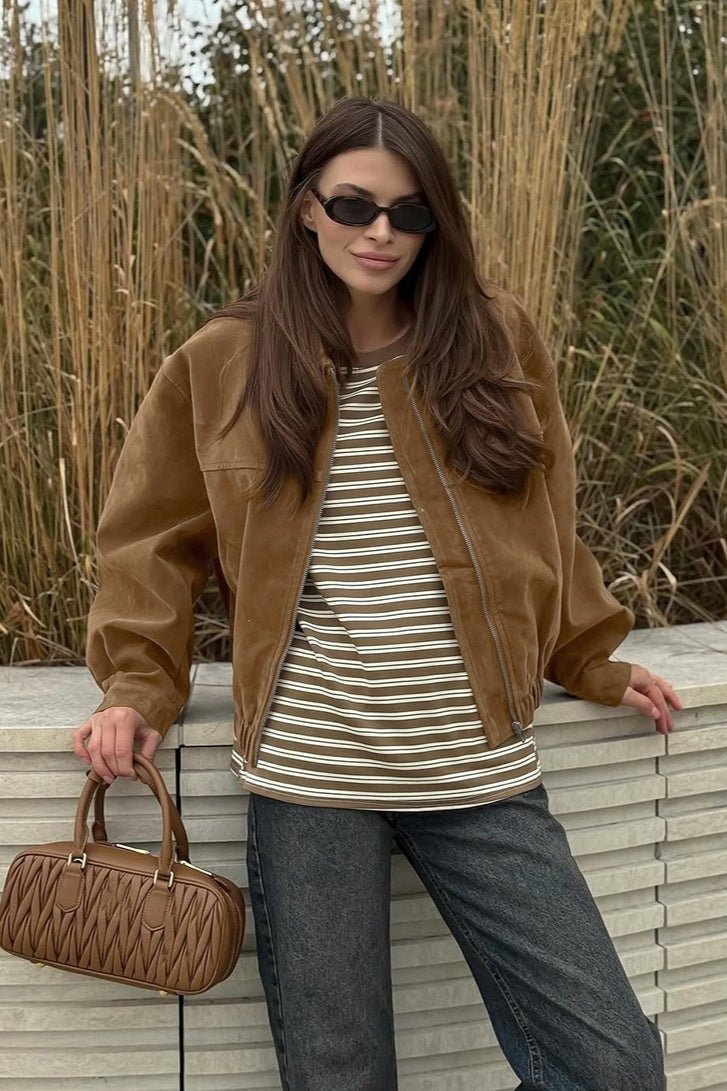 ZEYA - Daniela Suede Zip-Up Bomber Jacket