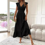 Delfina V-Neck Ruffle Swing Dress