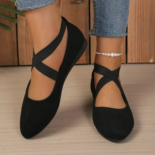 ZEYA - Denise Pointed Toe Cross-Strap Ballet Flats