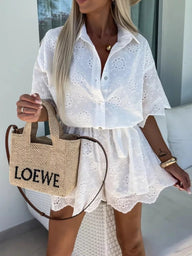 Mary Eyelet Scalloped Romper-set