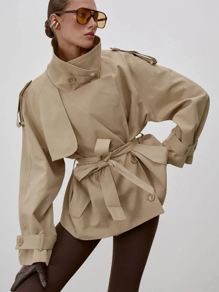 ZEYA - Donna Lace Up Stand Collar Trenchcoat