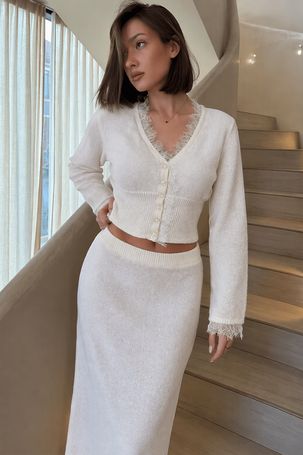 ZEYA - Ellen V Neck Lace Trim Cardigan
