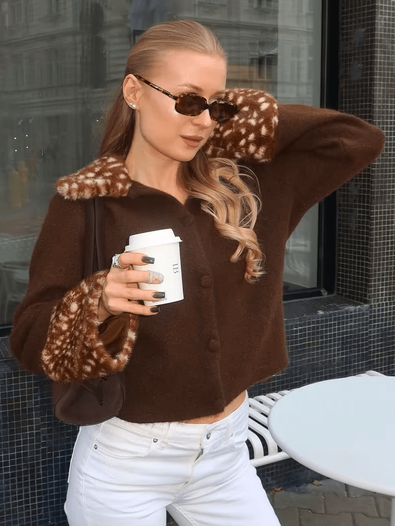 ZEYA - Emilia Faux Fur Trim Knit Cardigan