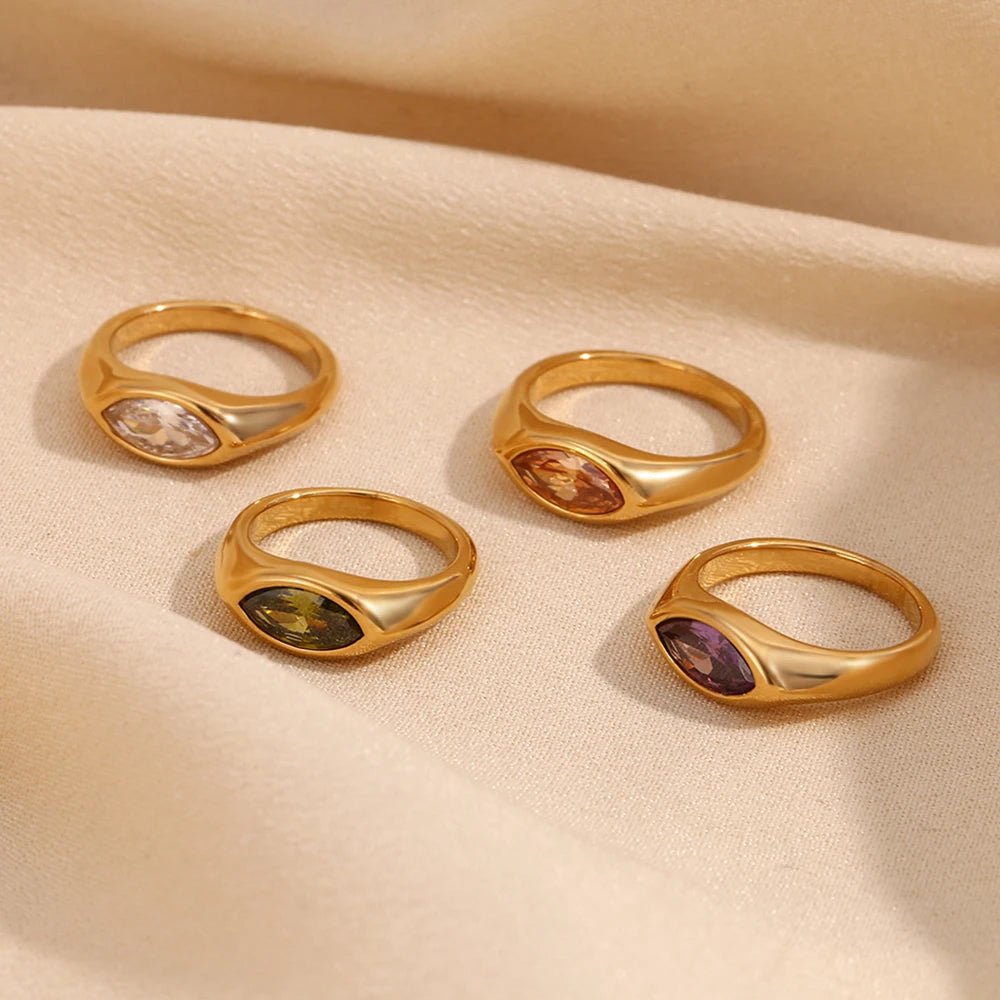 ZEYA - Emma Ring - Colorful Horse Eye Zircon Ring in Durable Hypoallergenic Steel