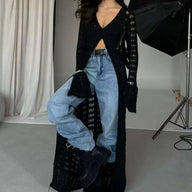 Genevra Hollowed V-Neck Long Cardigan