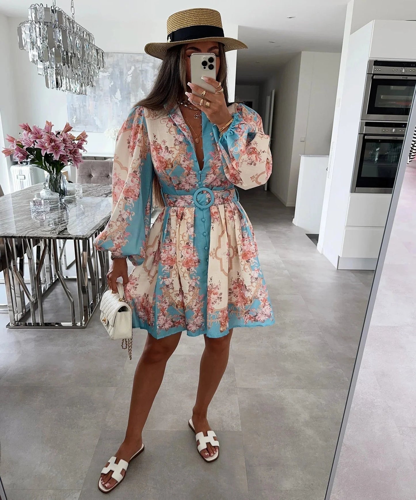 ZEYA - Gianna Belted Floral Midi Dress