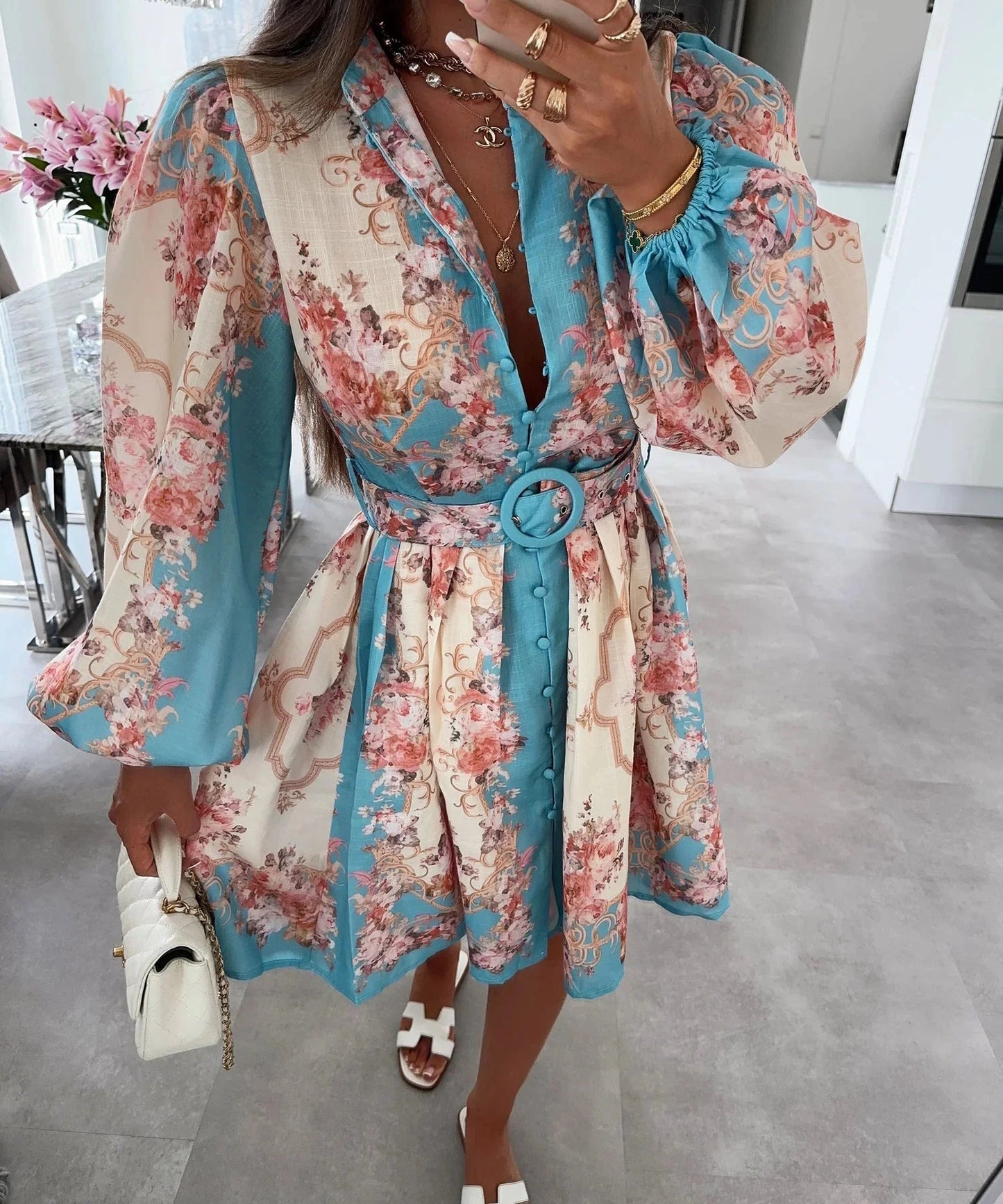 ZEYA - Gianna Belted Floral Midi Dress