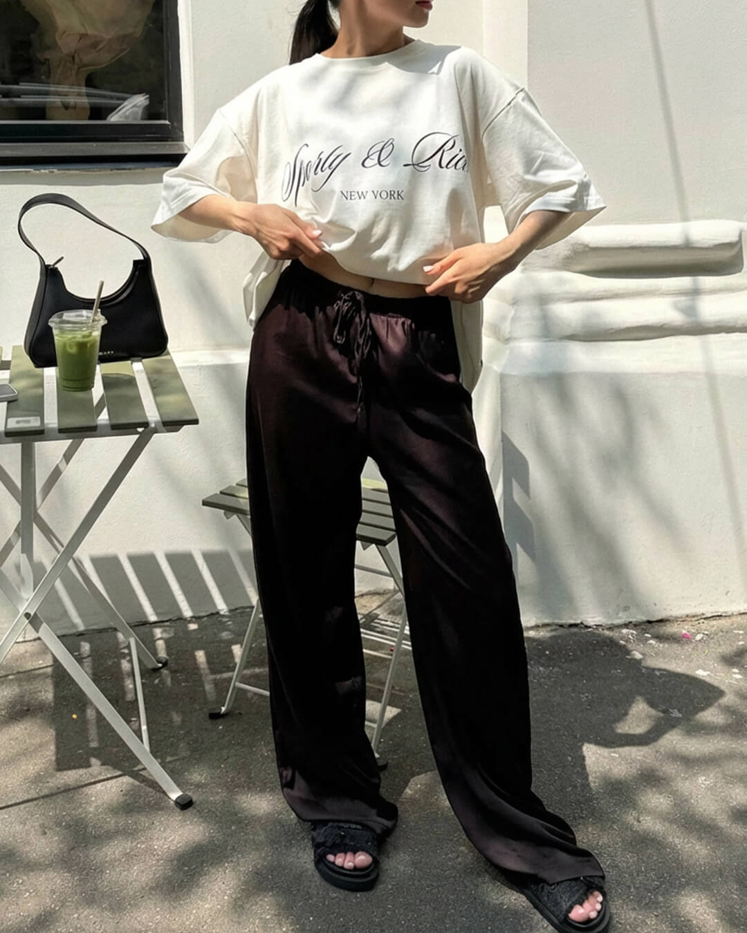 ZEYA - Henna High Waist Satin Wide Leg Trousers