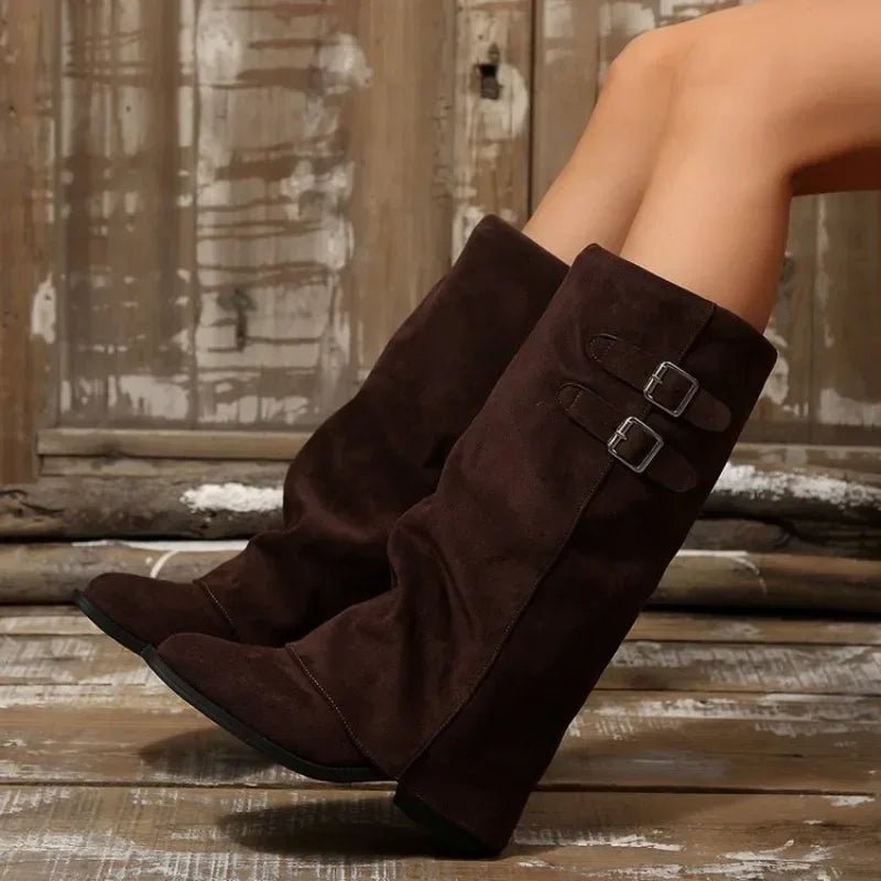 ZEYA - Jasmin Retro Buckle Knee High Boots