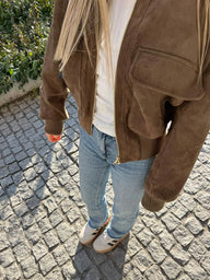 Jean Faux Suede Bomber Jacket