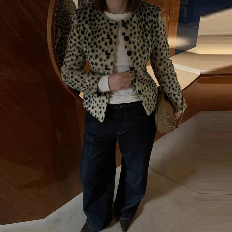 ZEYA - Katie Leopard Faux Fur Cropped Jacket