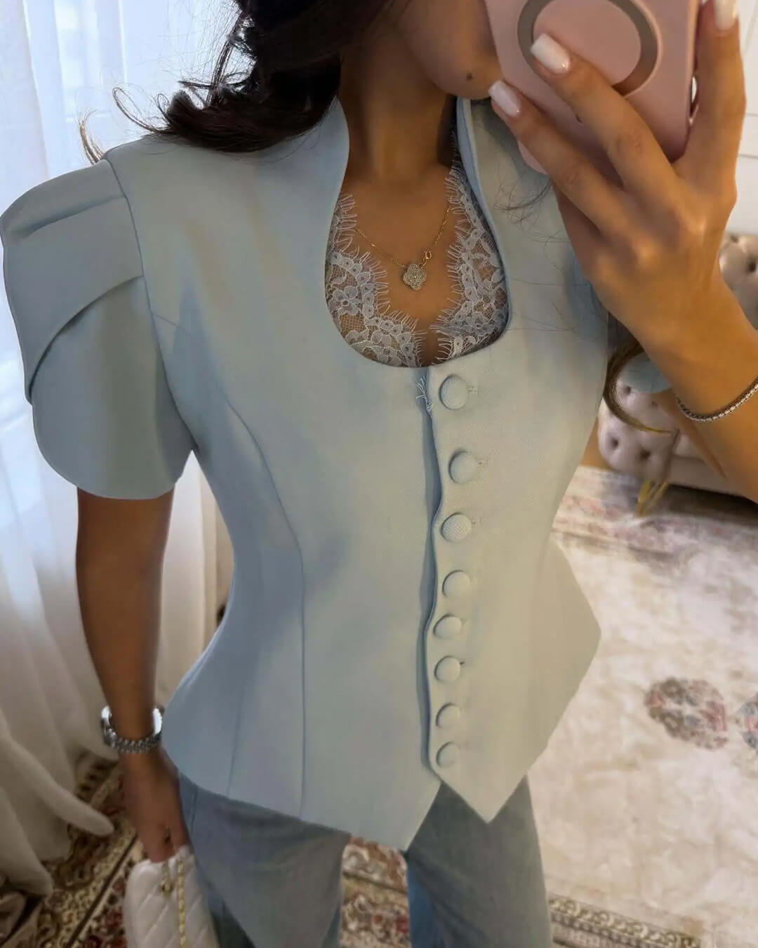 ZEYA - Leah Button Front Stand Collar Top