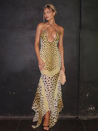 Lily leopardmönstrad halterneck maxiklänning