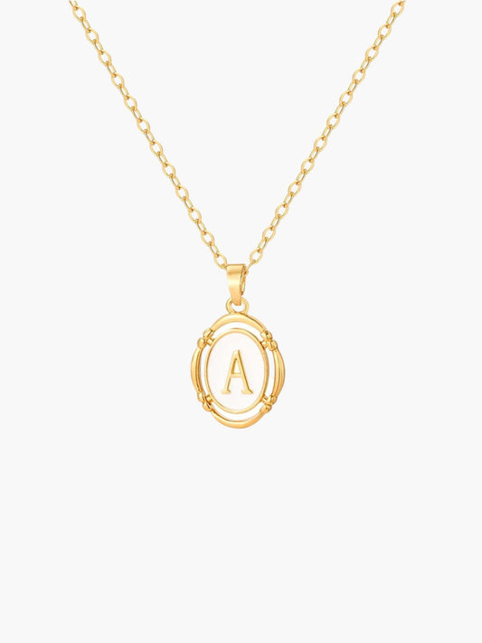 ZEYA - Liza Initial Necklace - Personalized Stainless Steel Round Pendant Choker for Women