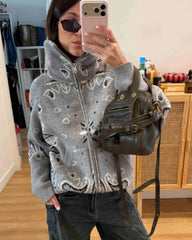 Melanie Paisley Zip-Up Knit Jacket