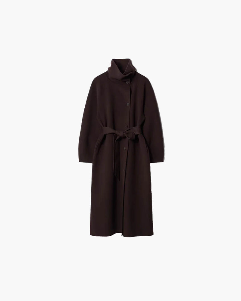 ZEYA - Meryl Stand Up Collar Belted Long Coat