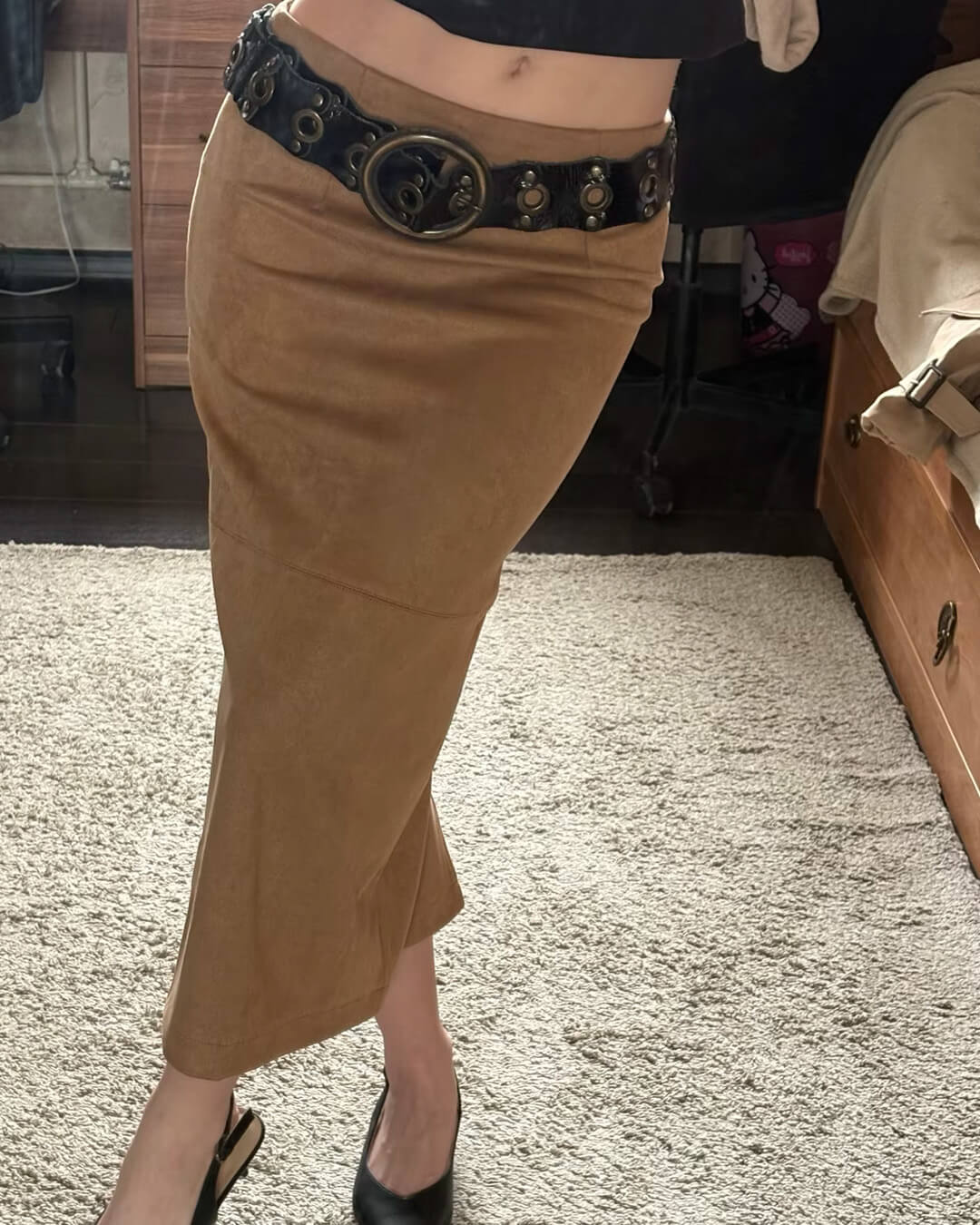 ZEYA - Mina High-Waist Faux Suede Midi Skirt