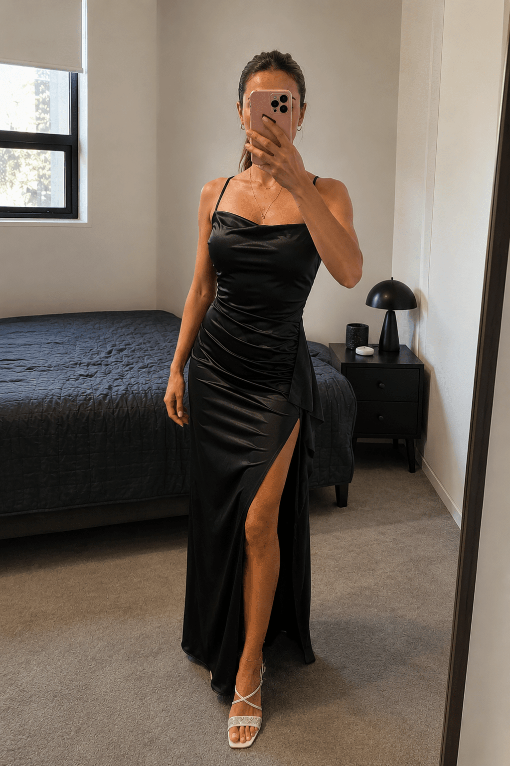 ZEYA - Monica Satin Open-Back Maxi Dress