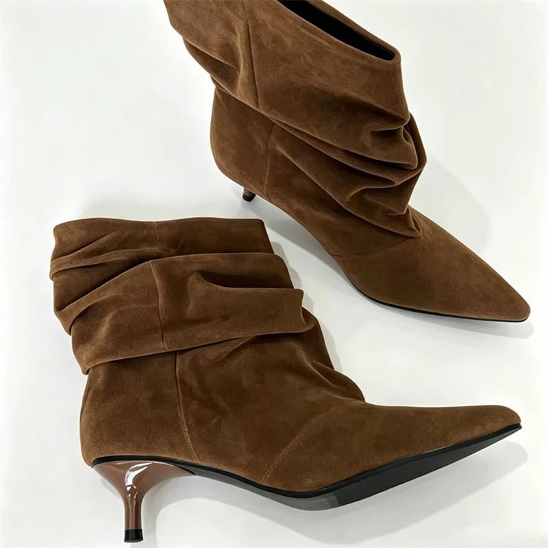 ZEYA - Nina Faux Suede Ruched Ankle Boots