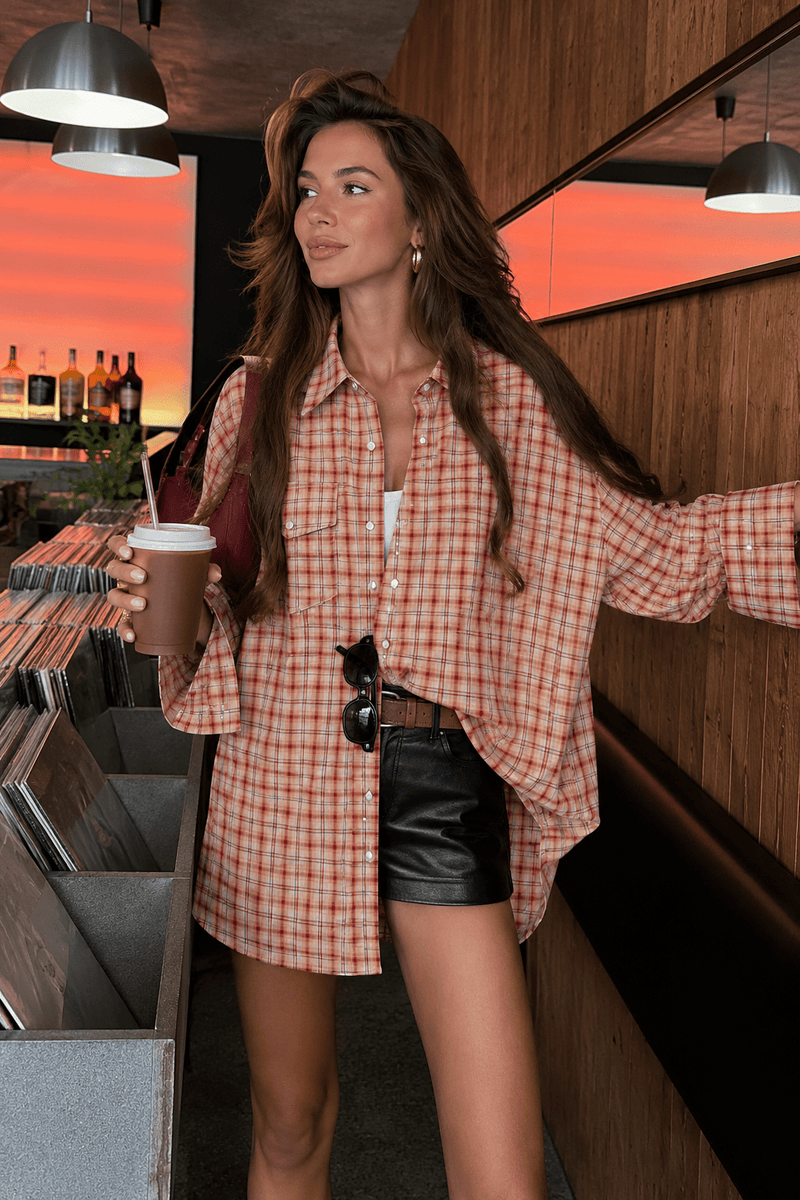 Olivia Oversized rutig skjortblus
