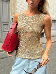 Ria Sequin Crochet Tank Top