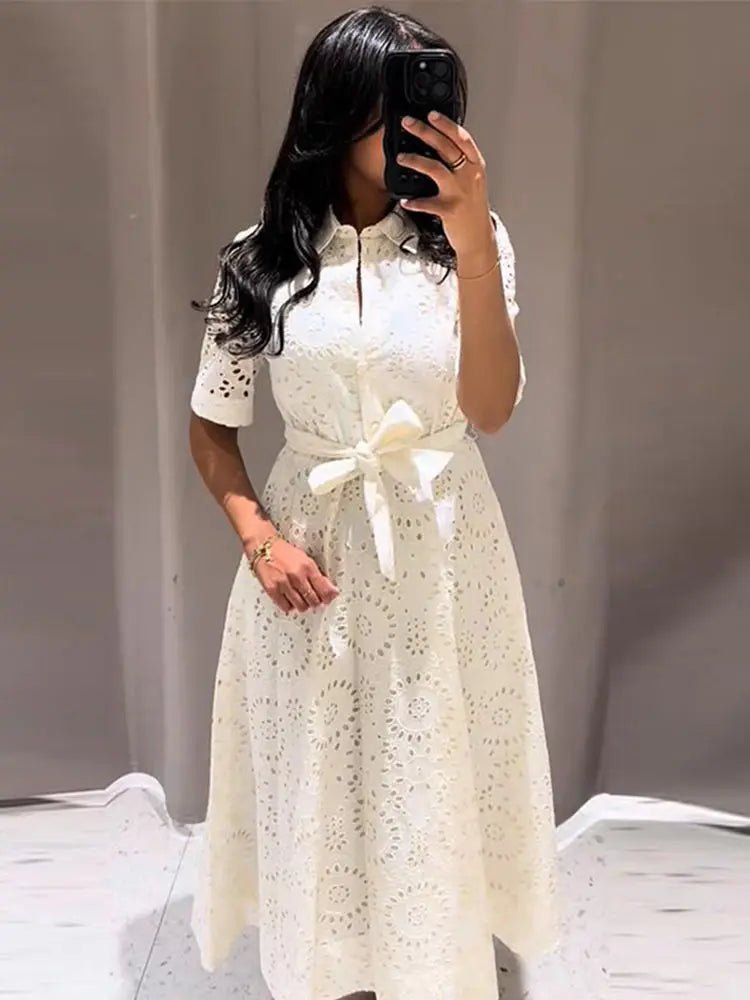 ZEYA - Rosie Embroidered Belted Midi Dress