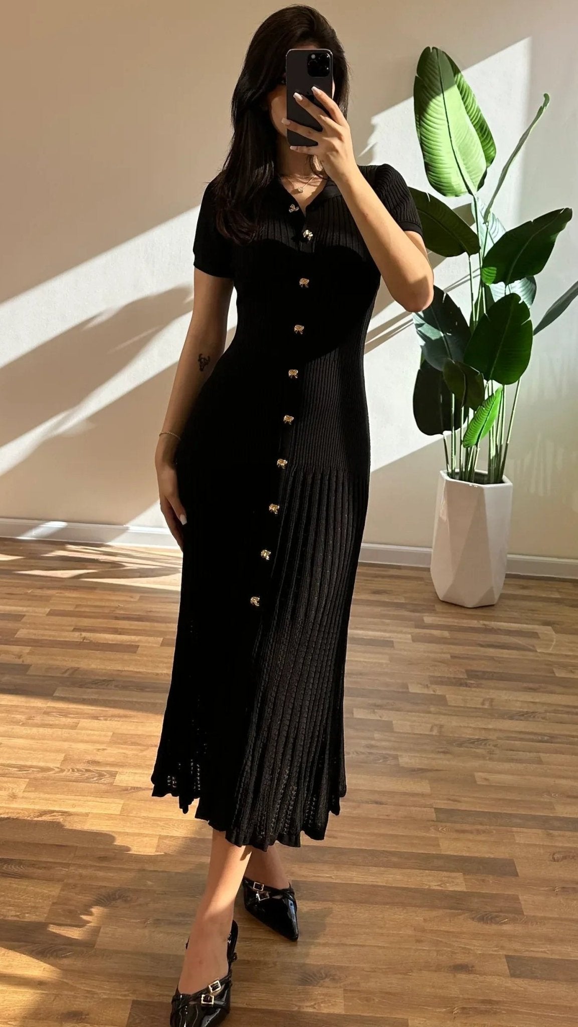 ZEYA - Sophia Ribbed Knit Polo Maxi Dress