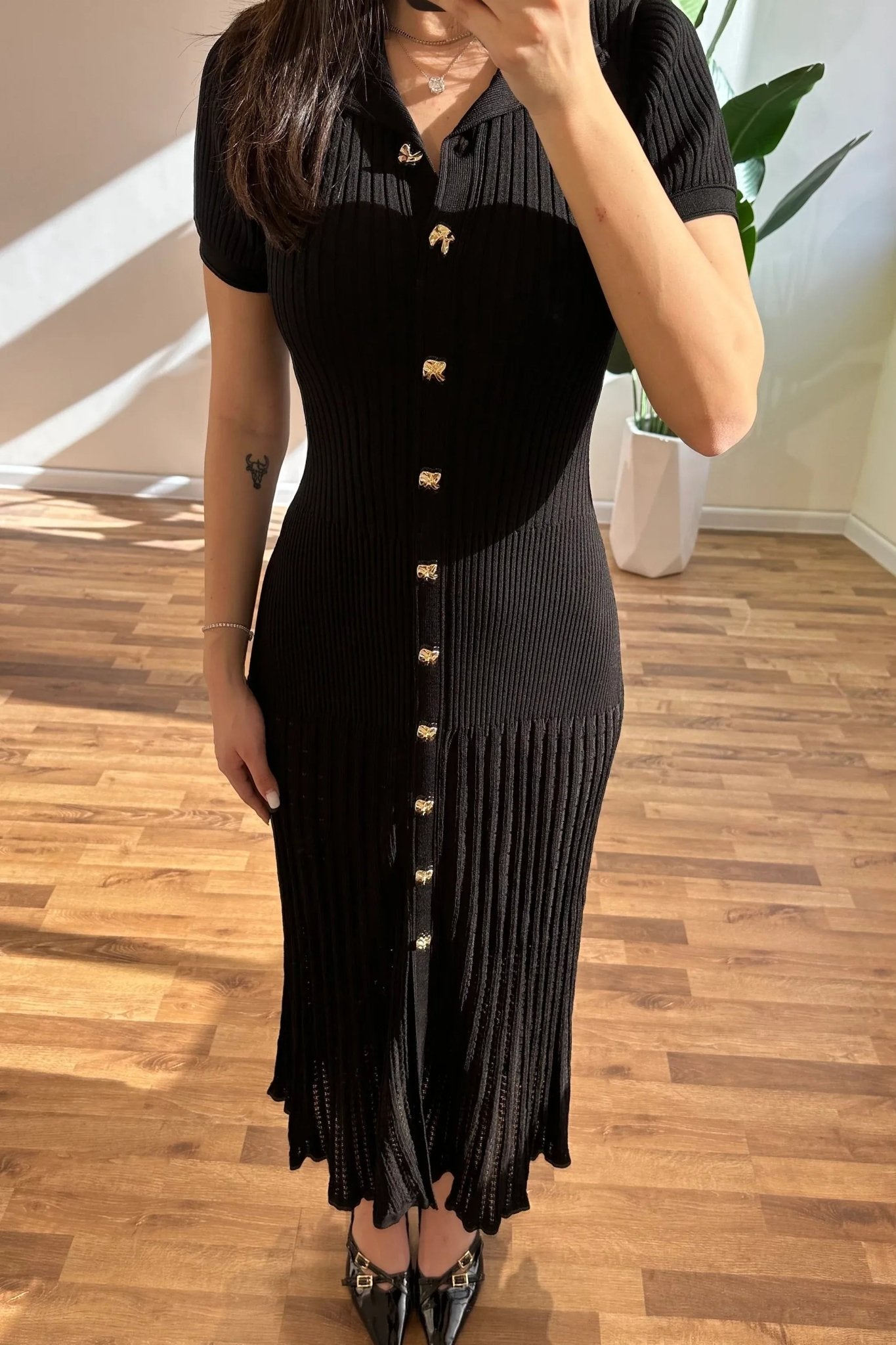 ZEYA - Sophia Ribbed Knit Polo Maxi Dress