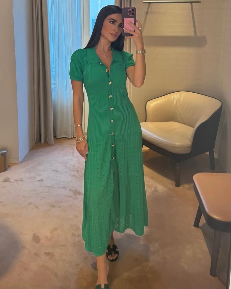 ZEYA - Sophia Ribbed Knit Polo Maxi Dress