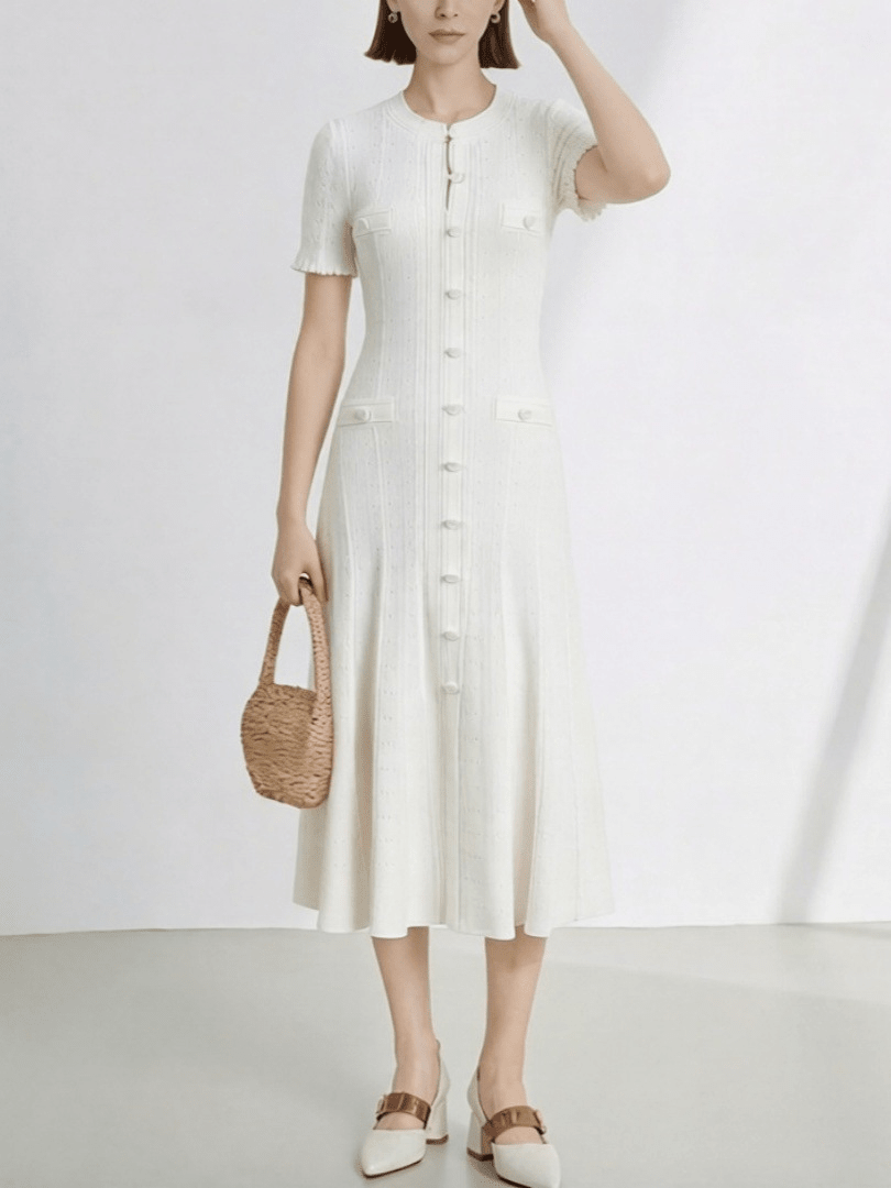 ZEYA - Soraya French V - Neck Knitted Slit Dress