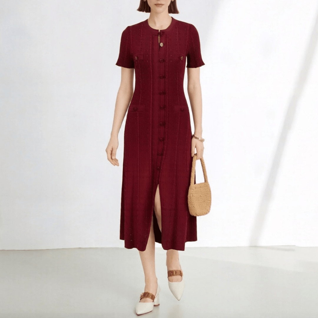 ZEYA - Soraya French V - Neck Knitted Slit Dress