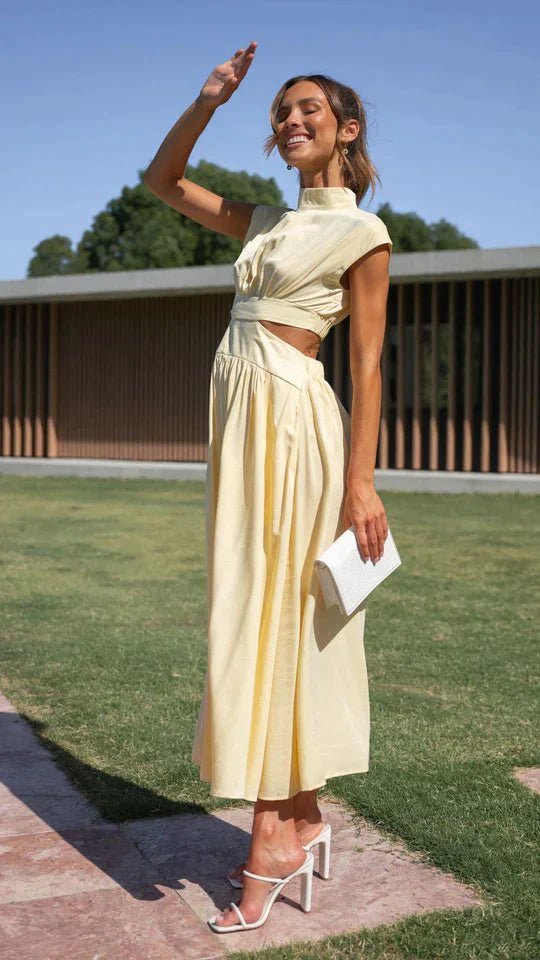 ZEYA - Syra High - Neck Midi Dress with Waist Cutouts