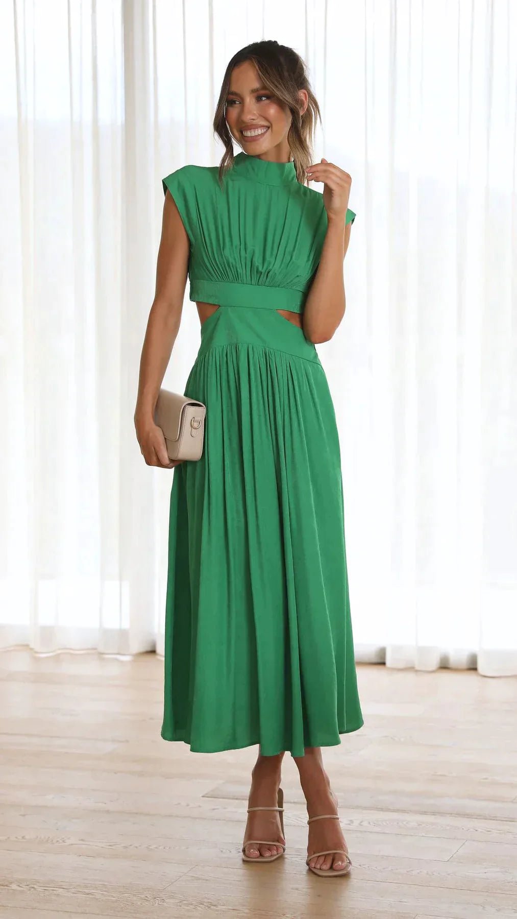 ZEYA - Syra High - Neck Midi Dress with Waist Cutouts