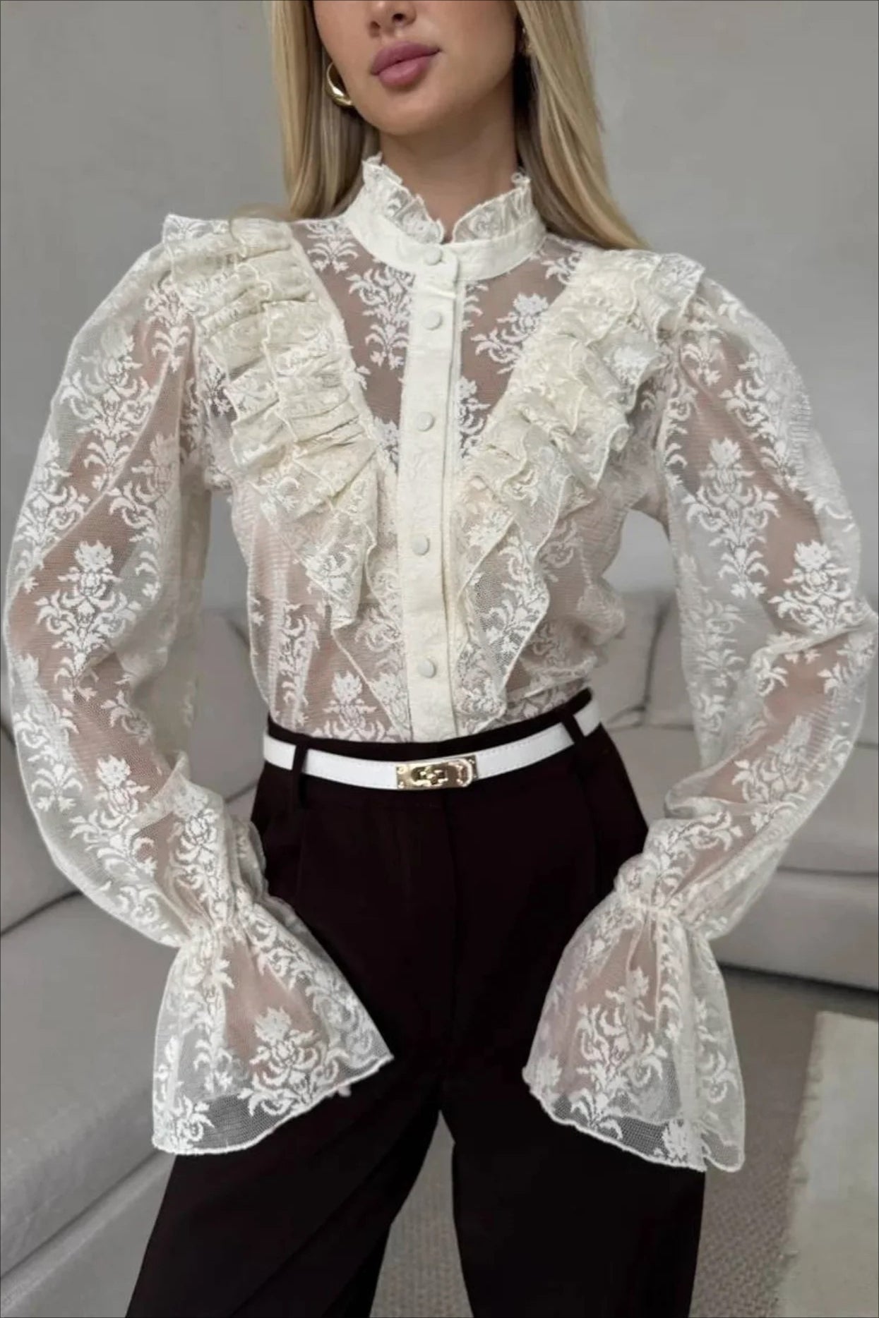 ZEYA - Valerie Ruffle Lace Sheer Blouse
