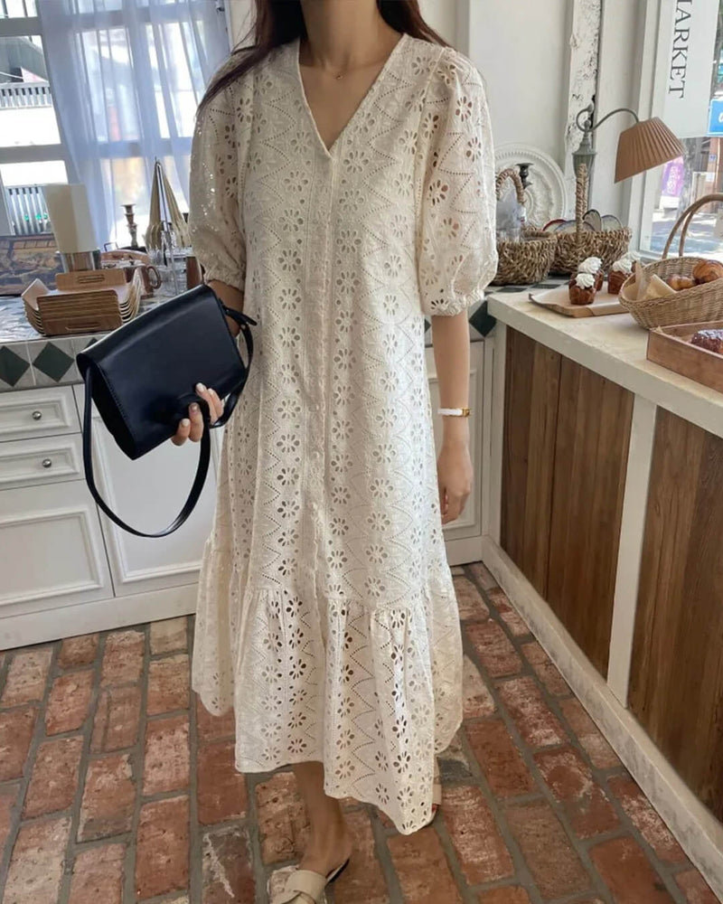 ZEYA - Zelia V - Neck Embroidered Maxi Dress